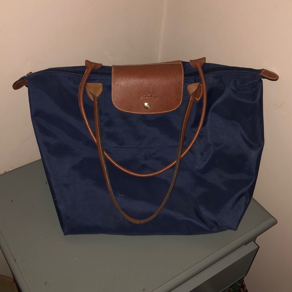 Longchamp Navy and Brown Shoulder Bag
